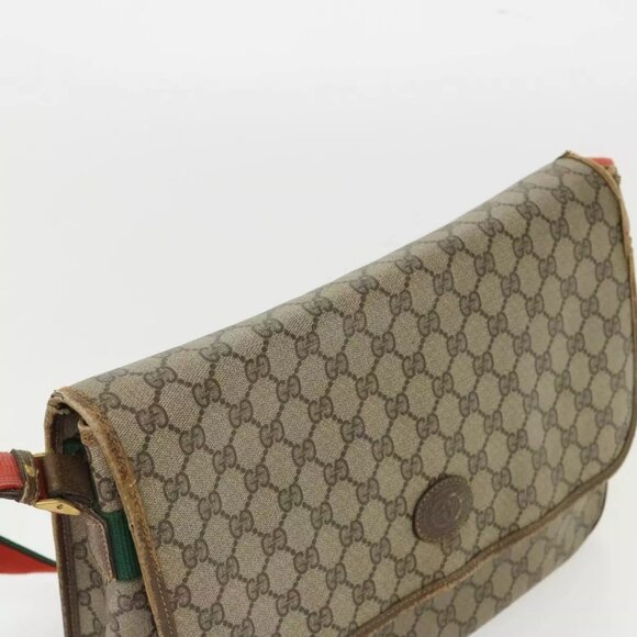 GUCCI GG Canvas Web Sherry Line Shoulder Bag Beige Red Green Auth - Picture 15 of 16